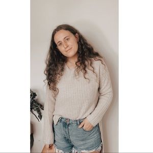 XHILIRATION DISTRESSED BACK SWEATER